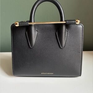 Strathberry Black Nano Tote Mini Bag with Gold Accent
